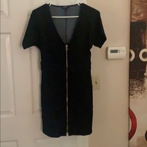 Denim front zip dress